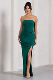Dawning Bottle Green Bandeau Knotted Split Maxi Dress