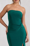 Dawning Bottle Green Bandeau Knotted Split Maxi Dress