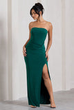Dawning Bottle Green Bandeau Knotted Split Maxi Dress