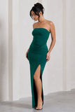 Dawning Bottle Green Bandeau Knotted Split Maxi Dress