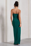 Dawning Bottle Green Bandeau Knotted Split Maxi Dress