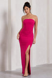 Dawning Hot Pink Bandeau Knotted Split Maxi Dress