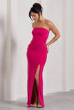 Dawning Hot Pink Bandeau Knotted Split Maxi Dress