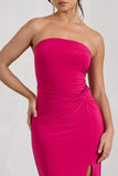 Dawning Hot Pink Bandeau Knotted Split Maxi Dress