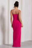 Dawning Hot Pink Bandeau Knotted Split Maxi Dress