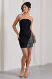 Upon A Star Black Bandeau Diamante Fringe Mini Dress