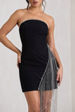 Upon A Star Black Bandeau Diamante Fringe Mini Dress