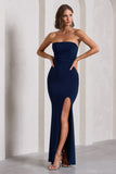 Midnight Calling Navy Bandeau Split Lace-Up Maxi Dress