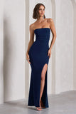 Midnight Calling Navy Bandeau Split Lace-Up Maxi Dress