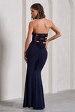 Midnight Calling Navy Bandeau Split Lace-Up Maxi Dress