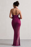 Diaz Dark Pink Embellished Cowl-Neck Split Maxi Dress