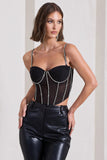 Lights On Black Sheer Diamante Corset Crop Top