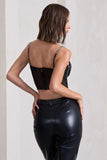 Lights On Black Sheer Diamante Corset Crop Top