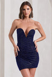 Mesmerised Navy Embellished V Plunge Strapless Mini Dress