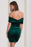 Snowdrop Bottle Green Velvet Bardot Wrap Mini Dress