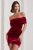 Snowdrop Berry Velvet Bardot Wrap Mini Dress