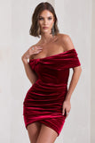 Snowdrop Berry Velvet Bardot Wrap Mini Dress