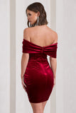 Snowdrop Berry Velvet Bardot Wrap Mini Dress