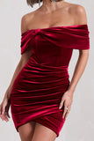 Snowdrop Berry Velvet Bardot Wrap Mini Dress