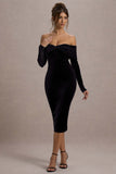 Compliment Black Velvet Bardot Midi Dress