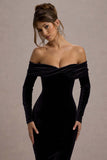 Compliment Black Velvet Bardot Midi Dress