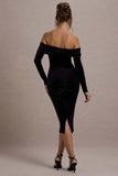 Compliment Black Velvet Bardot Midi Dress