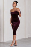Snowflake Port Velvet Bardot Bow Detail Midi Dress
