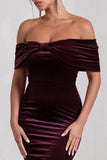 Snowflake Port Velvet Bardot Bow Detail Midi Dress