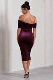 Snowflake Port Velvet Bardot Bow Detail Midi Dress