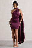 Natalie Plum Satin One Shoulder Mini Dress With Scarf Detail