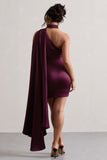 Natalie Plum Satin One Shoulder Mini Dress With Scarf Detail