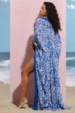 Breathe Blue Porcelain Print Chiffon Long-Sleeved Cover Up