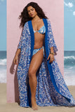 Breathe Blue Porcelain Print Chiffon Long-Sleeved Cover Up