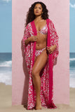 Breathe Pink Porcelain Print Chiffon Long-Sleeved Cover Up