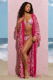 Breathe Pink Porcelain Print Chiffon Long-Sleeved Cover Up