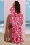 Breathe Pink Porcelain Print Chiffon Long-Sleeved Cover Up