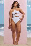 Monaco White Halter-Neck Swimsuit With Corsages