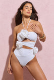Monaco White Halter-Neck Swimsuit With Corsages