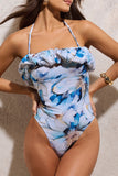 Portofino White Print Halter-Neck Ruffle Trim Swimsuit