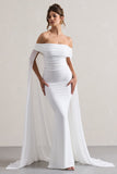 Carlotta White Bardot Maxi Dress With Chiffon Cape