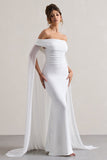 Carlotta White Bardot Maxi Dress With Chiffon Cape