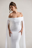 Carlotta White Bardot Maxi Dress With Chiffon Cape