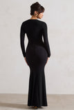 Tianna Black Plunge-Neck Twisted Split Maxi Dress