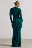 Tianna Bottle Green Plunge-Neck Twisted Split Maxi Dress
