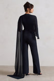 Malina Navy Straight-Leg Jumpsuit With Chiffon Cape