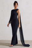 Malina Navy Straight-Leg Jumpsuit With Chiffon Cape