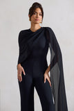 Malina Navy Straight-Leg Jumpsuit With Chiffon Cape