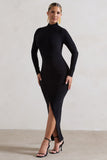 Soha Black High-Neck Wrap Midi Dress