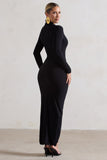Soha Black High-Neck Wrap Midi Dress
