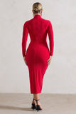 Soha Red High-Neck Wrap Midi Dress
